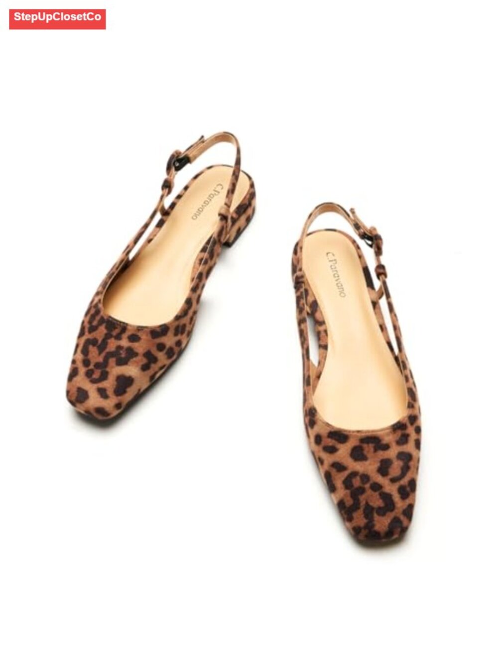 Lambskin Lined Square Toe Slingback Flats Adjustable Ankle Strap Casual